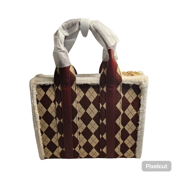 NWOT Red and Cream Tote Bag with strap and purse charm - Picture 7 of 11